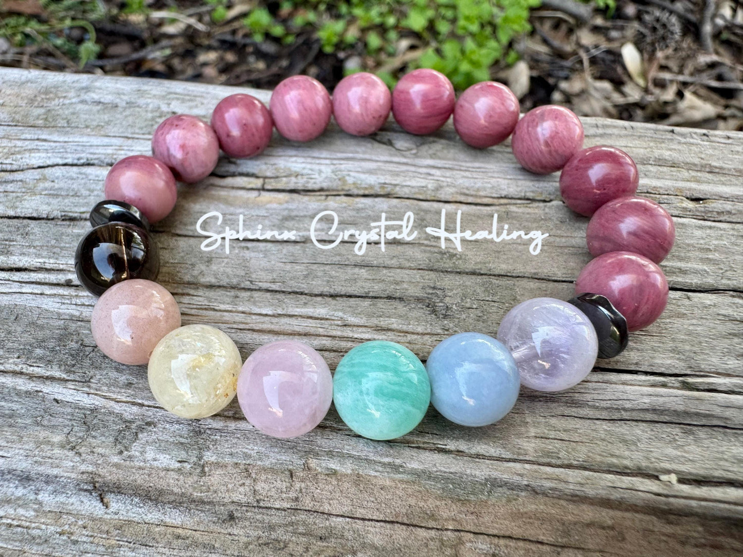 10mm Emotional Healing & Self love - PASTEL Chakra Stones - AAA Rhodonite - Peaceful Calming Energy - Crystal Healing Gemstone Bracelet