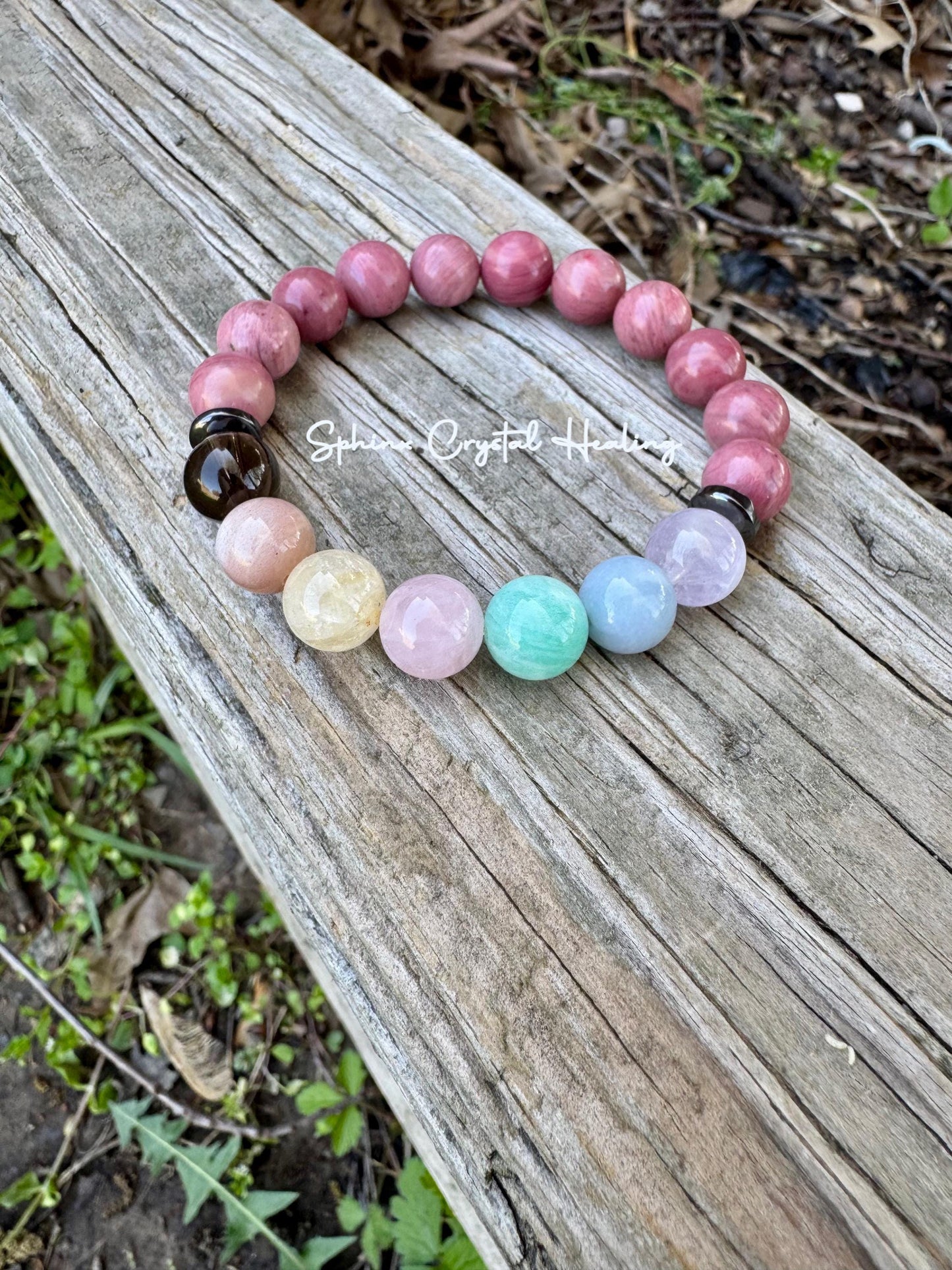 10mm Emotional Healing & Self love - PASTEL Chakra Stones - AAA Rhodonite - Peaceful Calming Energy - Crystal Healing Gemstone Bracelet