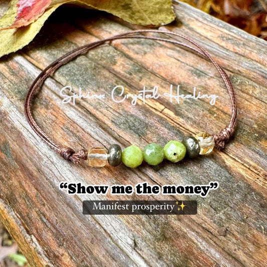 4mm Manifest Wealth Fortune " Show Me The Money " Success Business Mindset Luck Crystal Therapy Bracelet