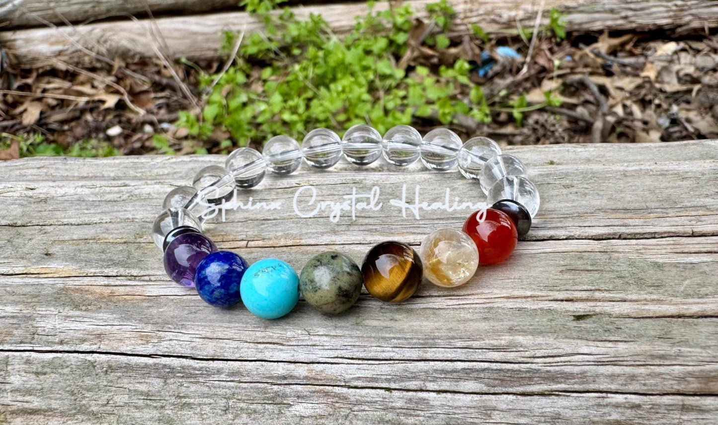 10MM Clear Quartz Chakra Bracelet - Protection & Intuition - Higher Self - Quality Crystal Healing Gemstones - High Vibration Stones