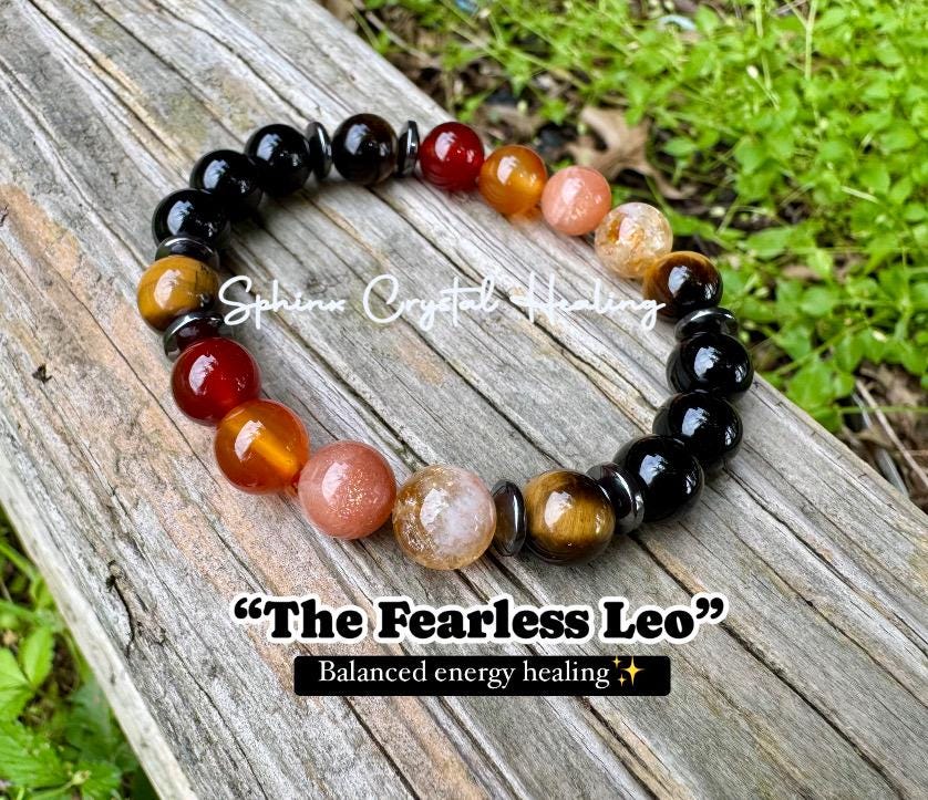 10MM Leo Energy - Zodiac Horoscope - " The Fearless Leo " July August Birthday - Crystal Healing Quality Gemstone Astrology Bracelet