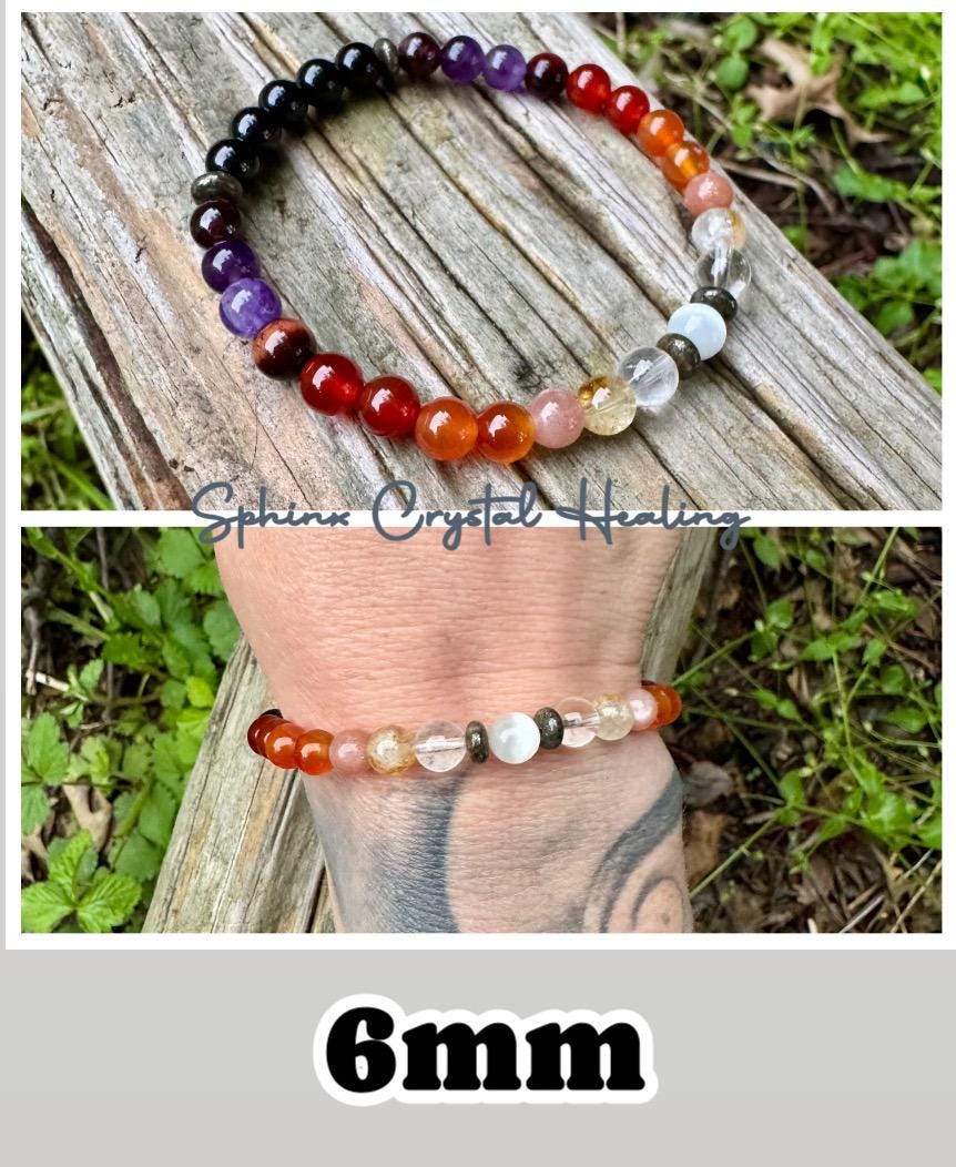 Summer Solstice " Midsummer Flames " AAA Sunstone - Citrine - Carnelian - Pyrite - Garnet - Red Tigers Eye - Crystal Gemstone Bracelet