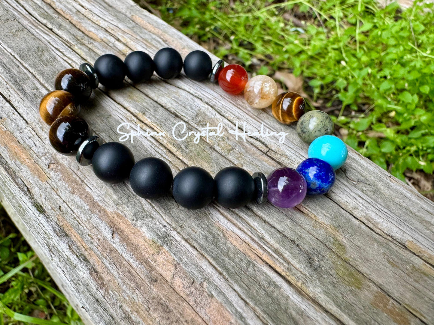 10MM Anxiety & Stress Support - Chakra Balance - Protection - Strength - Onyx - Tigers Eye - Hematite - Crystal Healing Gemstone Bracelet