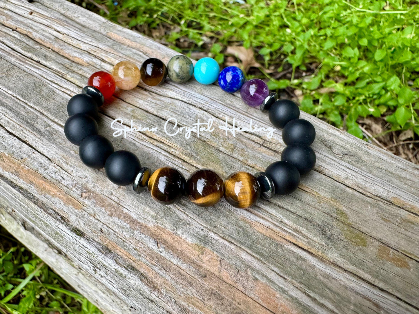 10MM Anxiety & Stress Support - Chakra Balance - Protection - Strength - Onyx - Tigers Eye - Hematite - Crystal Healing Gemstone Bracelet