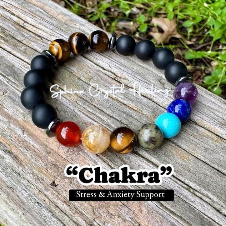10MM Anxiety & Stress Support - Chakra Balance - Protection - Strength - Onyx - Tigers Eye - Hematite - Crystal Healing Gemstone Bracelet