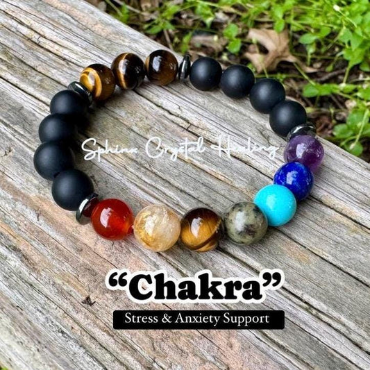 10MM Anxiety & Stress Support - Chakra Balance - Protection - Strength - Onyx - Tigers Eye - Hematite - Crystal Healing Gemstone Bracelet