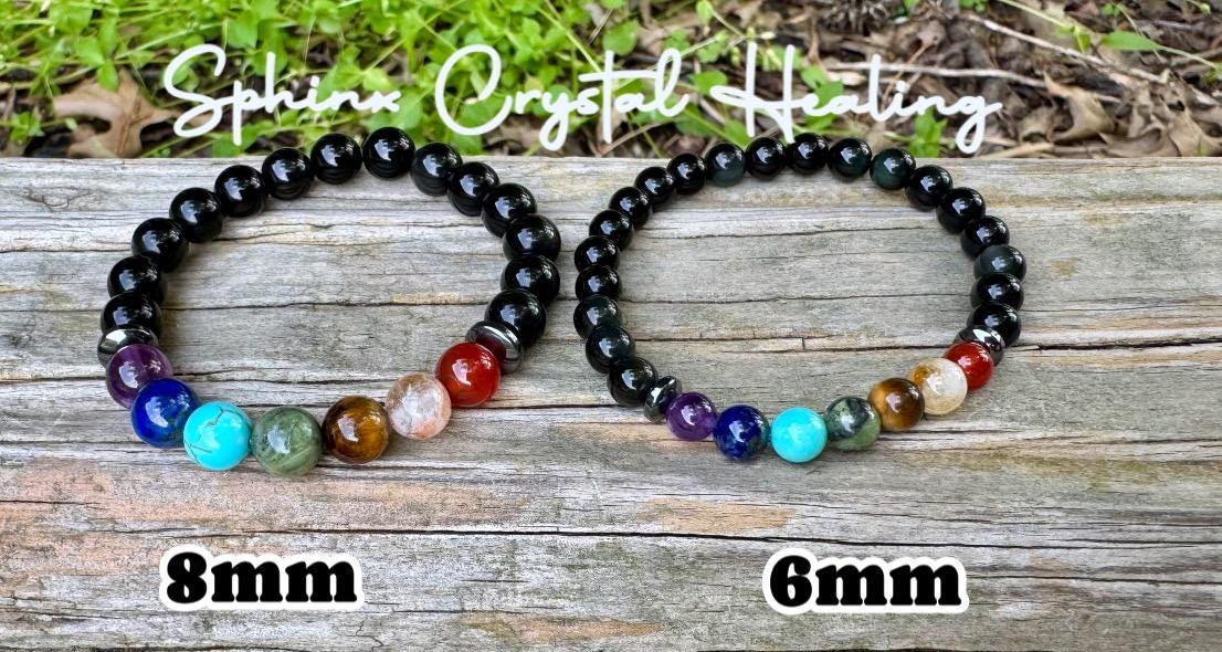 Negativity Shield - Protect and Ground - Balance Chakra Energy  - Black Obsidian & Hematite - Quality Crystal Healing and Gemstone Bracelet