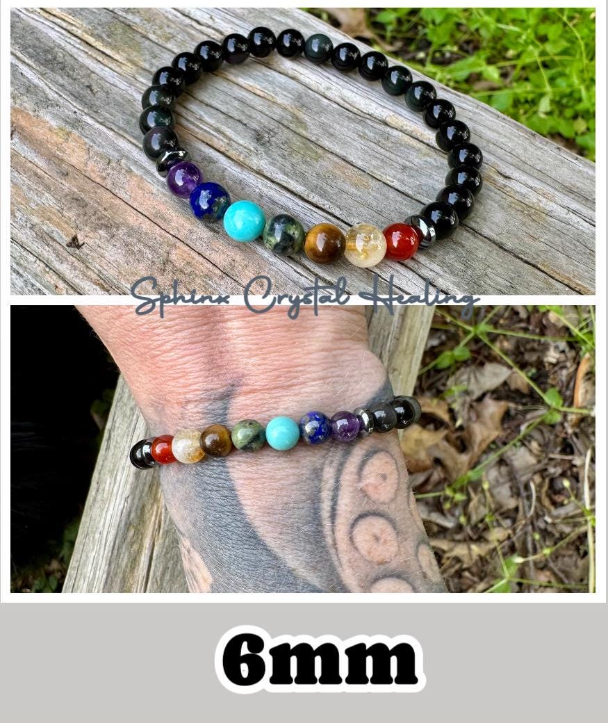 Negativity Shield - Protect and Ground - Balance Chakra Energy  - Black Obsidian & Hematite - Quality Crystal Healing and Gemstone Bracelet