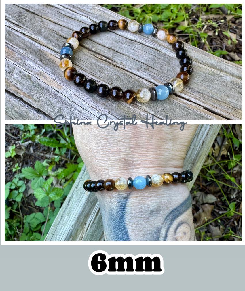 Gemini Energy - Zodiac Astrology Bracelet " The Intelligent Gemini " May June Birthday - REAL Quality Crystals & Gemstones - RARE Aquamarine