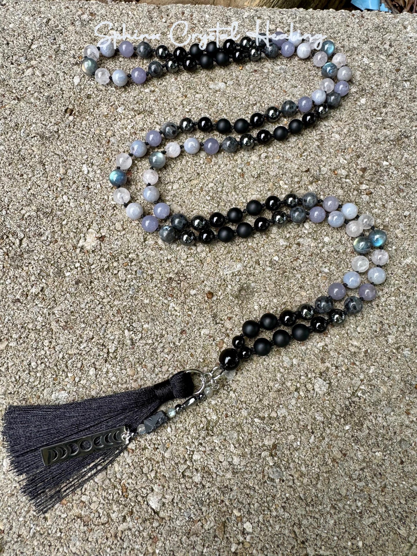 Healer Support Mala - RARE Blue Lepidolite " The Empath’s Halo " Real Blue Rose Quartz - White Amethyst - Spiritual Empath Healing Necklace