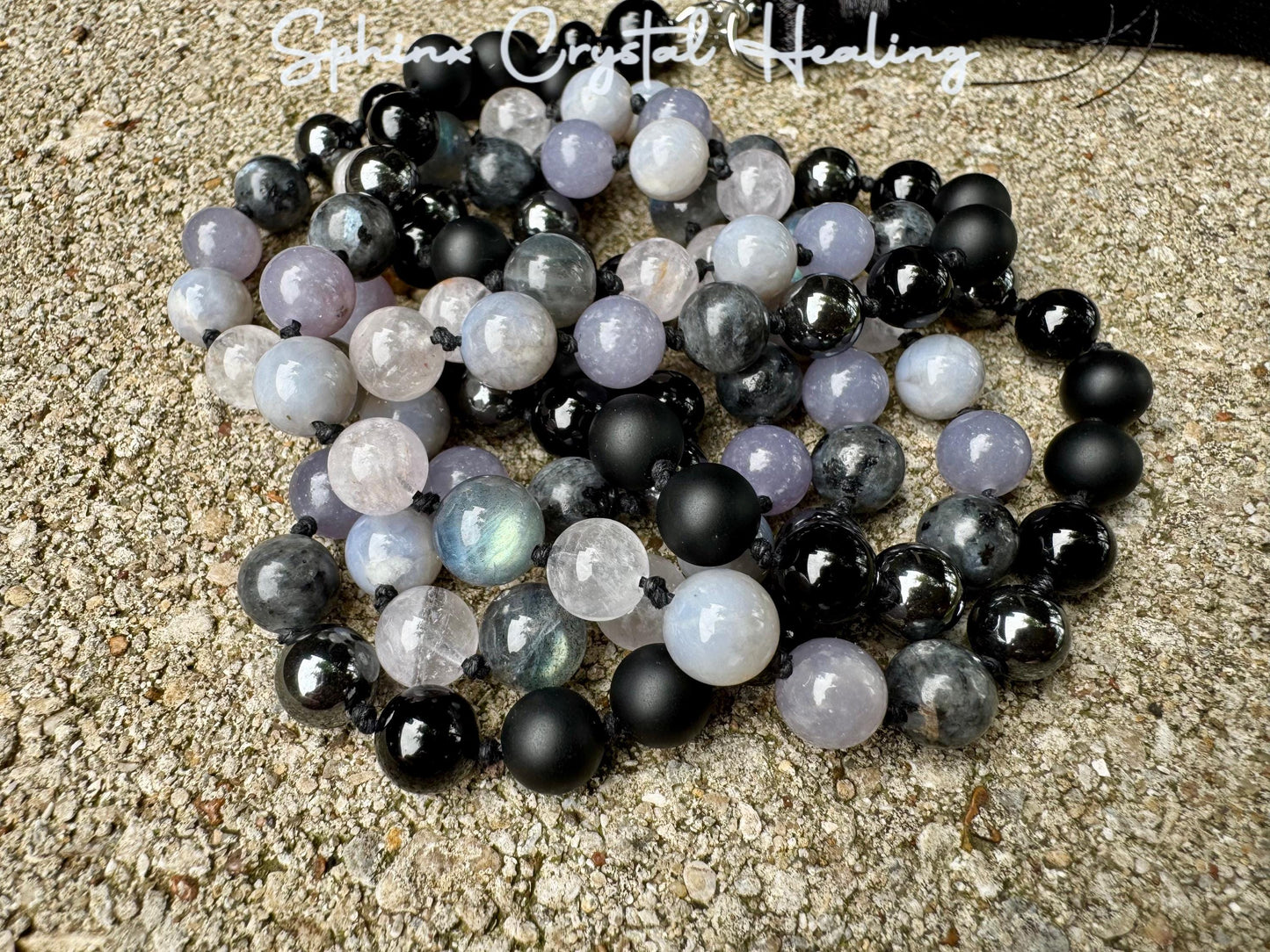 Healer Support Mala - RARE Blue Lepidolite " The Empath’s Halo " Real Blue Rose Quartz - White Amethyst - Spiritual Empath Healing Necklace