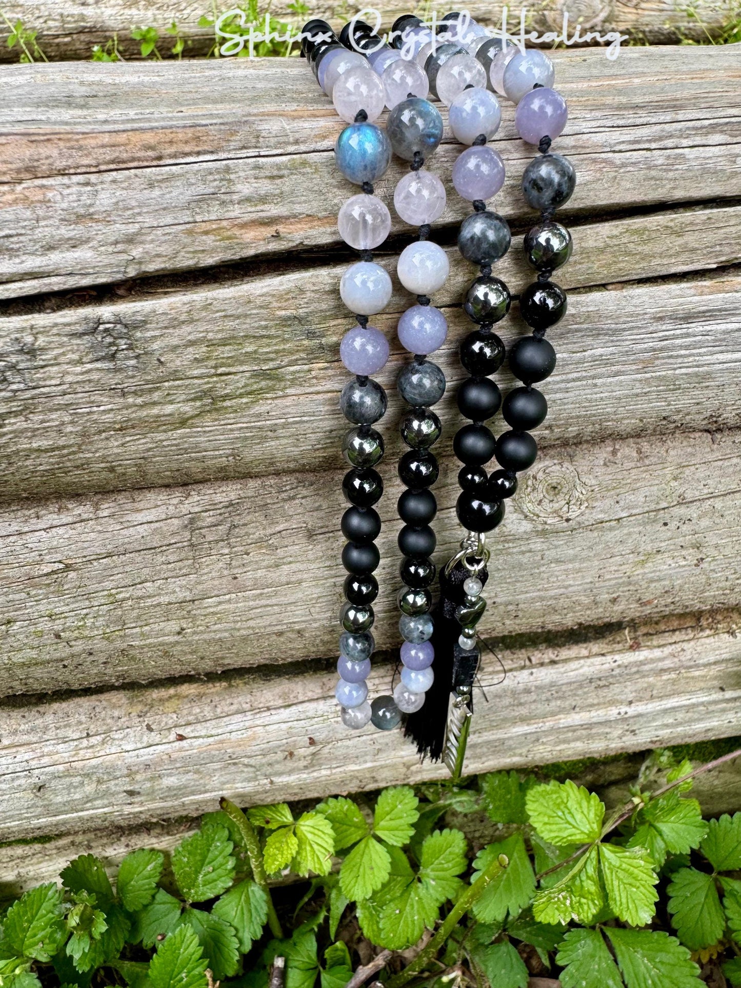 Healer Support Mala - RARE Blue Lepidolite " The Empath’s Halo " Real Blue Rose Quartz - White Amethyst - Spiritual Empath Healing Necklace