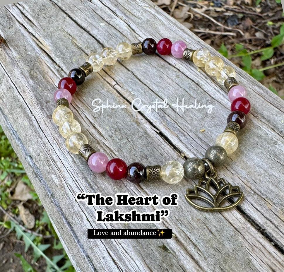 Prosperity - Manifest Wealth - Abundance " The Heart of Lakshmi " - Hindu Goddess - Deity - Real Gemstone Crystal Healing Bracelet