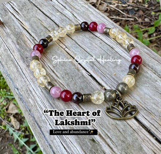 Prosperity - Manifest Wealth - Abundance " The Heart of Lakshmi " - Hindu Goddess - Deity - Real Gemstone Crystal Healing Bracelet