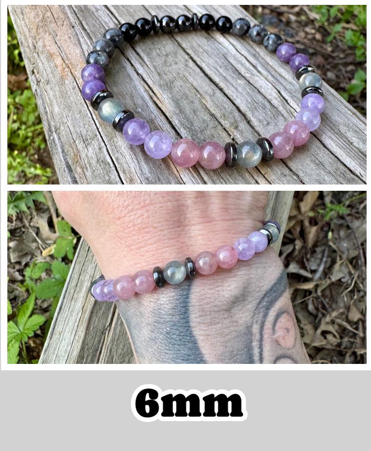 Empath Recovery " The Empath's ReCharge " Emotional Healing Sleep Highly Sensitive Crystal Therapy Bracelet Lepidolite Rose Quartz