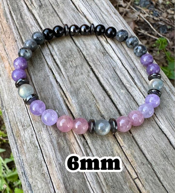 Empath Recovery " The Empath's ReCharge " Emotional Healing Sleep Highly Sensitive Crystal Therapy Bracelet Lepidolite Rose Quartz