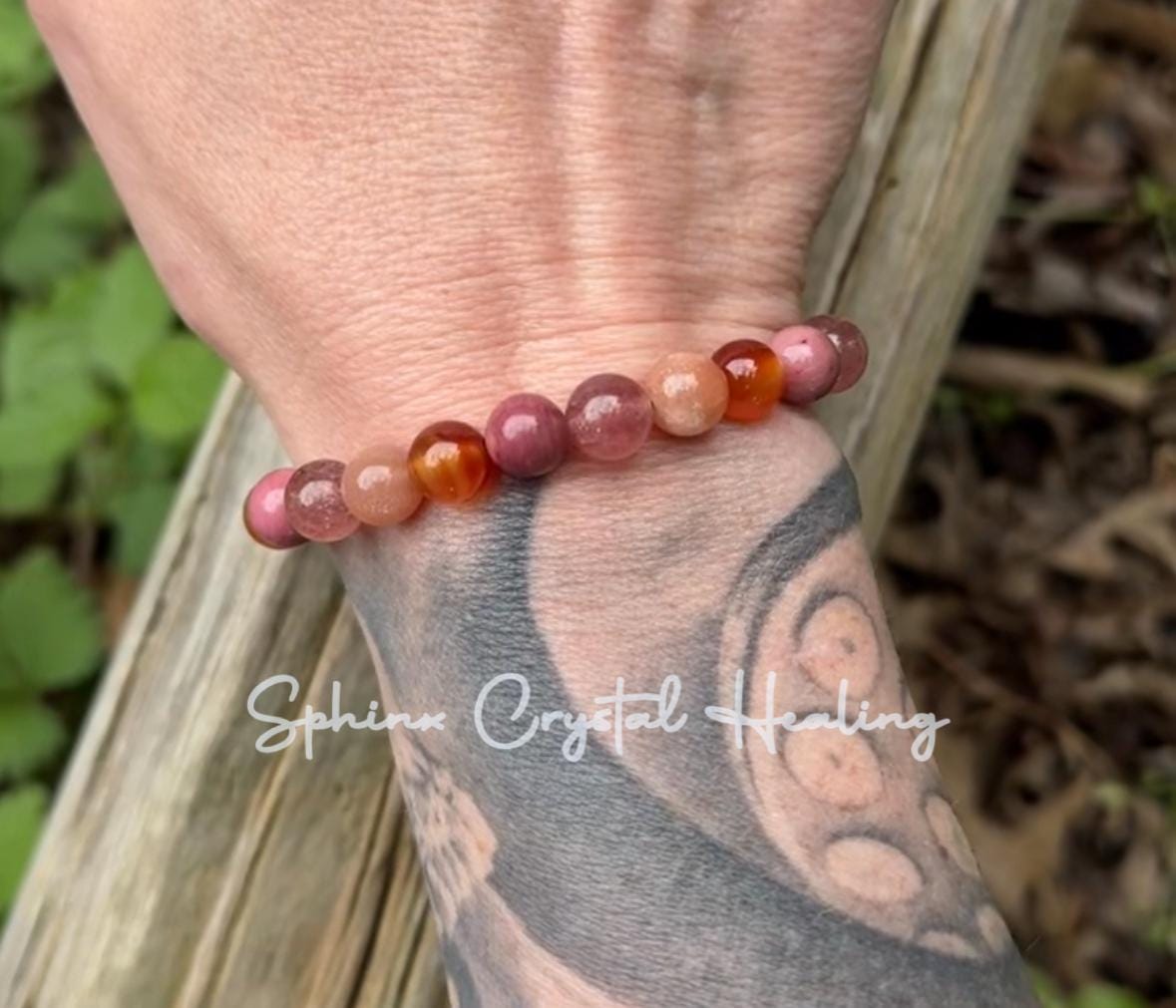 Motivation - Inspiration - Creativity " After the Sunrise " Self Empowerment - Strawberry Quartz - Sunstone - Crystal Healing Bracelet