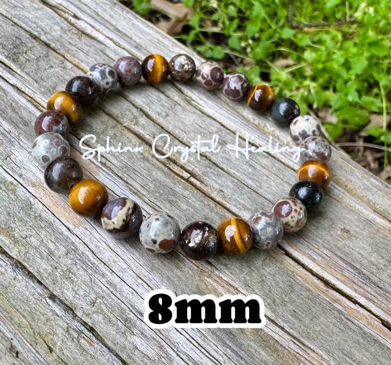 Anxiety & Stress Support - Protection " The Stone Skin Totem " Positivity - Astroid Jasper - Phlogopite - AAA Crystal Gemstone 8MM Bracelet