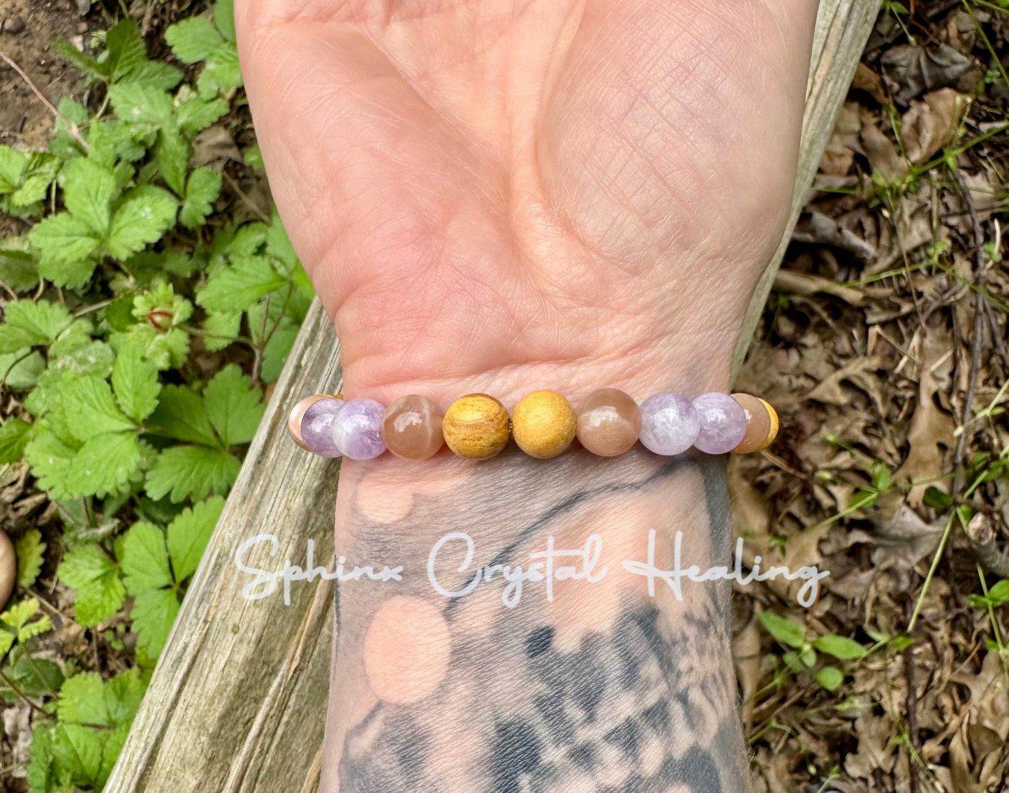 Aura Shield " Goddess of The Violet Flame " Empath Support & Protection - Moonstone - Amethyst - Palo Santo - Crystal Gemstone Bracelet