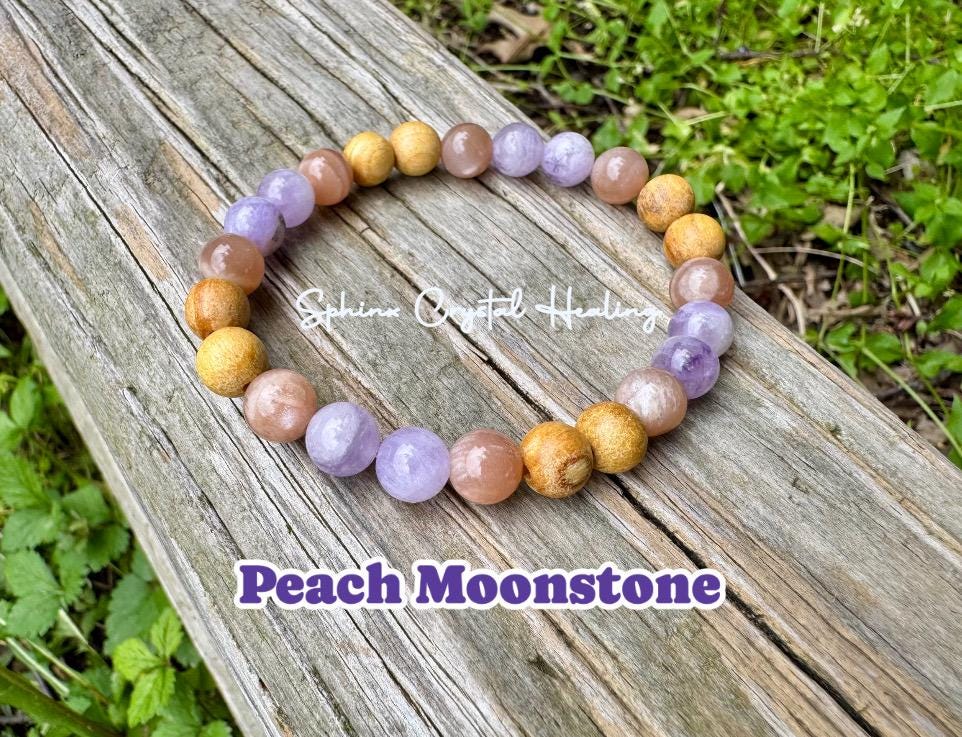 Aura Shield " Goddess of The Violet Flame " Empath Support & Protection - Moonstone - Amethyst - Palo Santo - Crystal Gemstone Bracelet