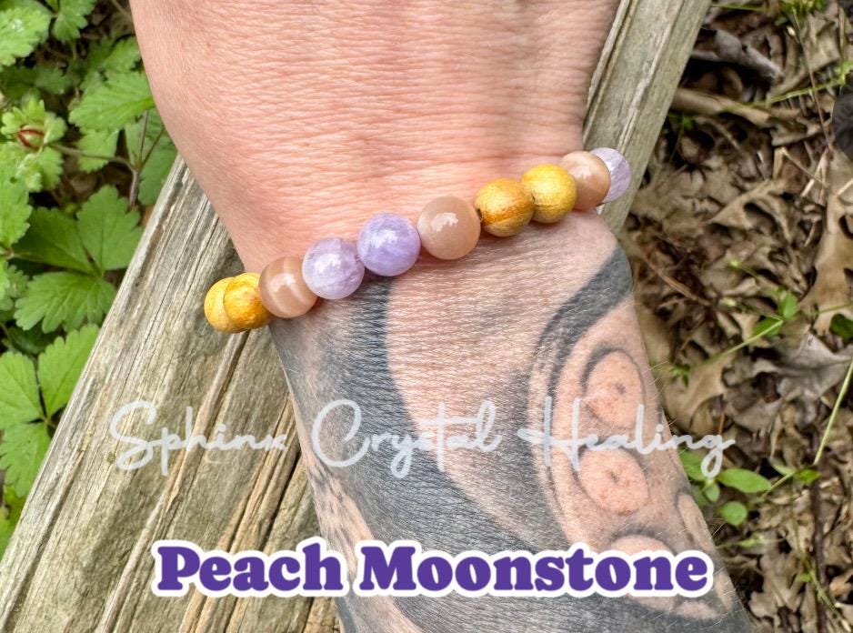 Aura Shield " Goddess of The Violet Flame " Healer Protection & Support - Moonstone - Amethyst - Palo Santo - Spiritual Gemstone Bracelet