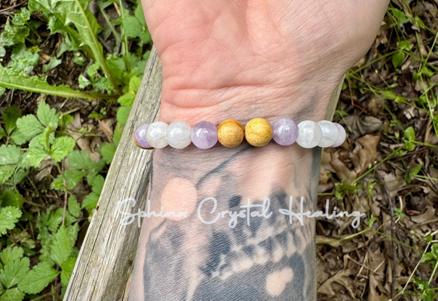 Aura Shield " Goddess of The Violet Flame " Healer Protection & Support - Moonstone - Amethyst - Palo Santo - Spiritual Gemstone Bracelet