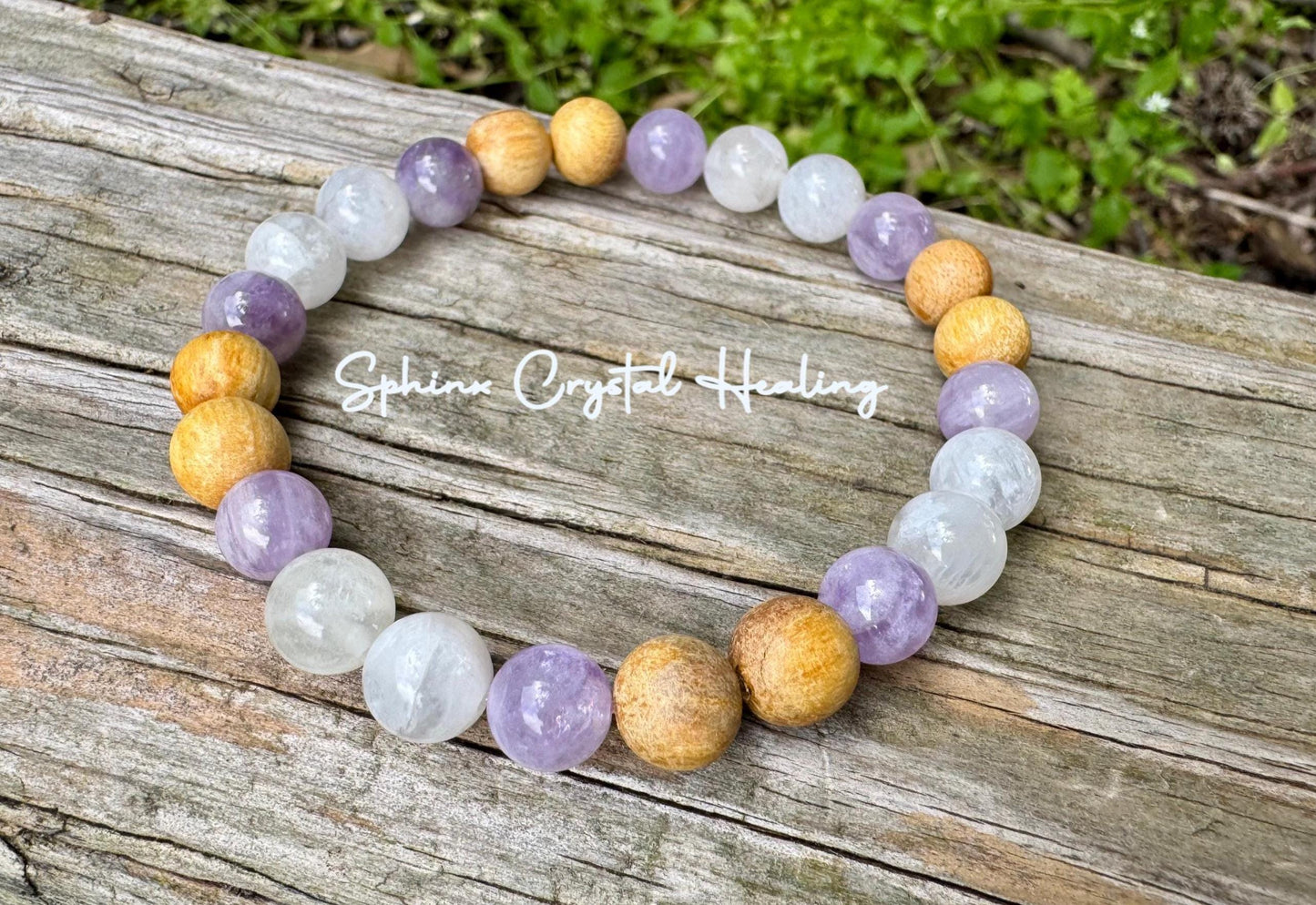 Aura Shield " Goddess of The Violet Flame " Healer Protection & Support - Moonstone - Amethyst - Palo Santo - Spiritual Gemstone Bracelet