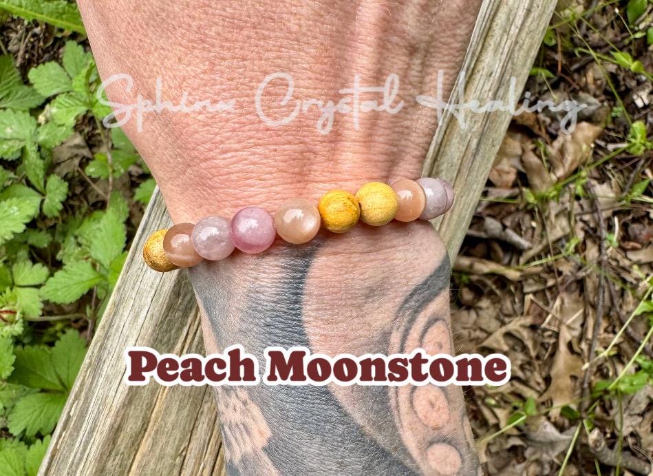 Divine Feminine " Goddess of Love " Emotional Healing - Stress Support - Moonstone - Rose Quartz - Palo Santo Gemstone Crystal Bracelet