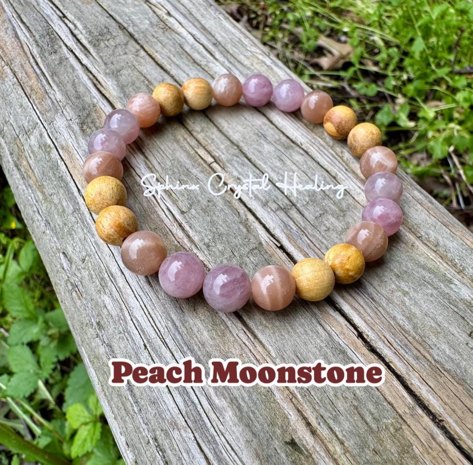 Divine Feminine " Goddess of Love " Emotional Heart Healing - Self Care - AAA Moonstone - Rose Quartz - Palo Santo Gemstone Crystal Bracelet