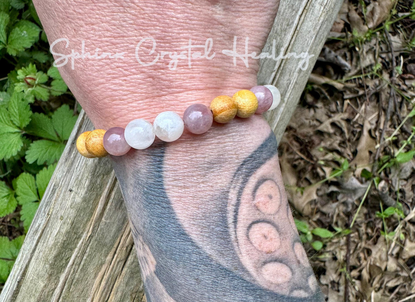 Divine Feminine " Goddess of Love " Emotional Healing - Stress Support - Moonstone - Rose Quartz - Palo Santo Gemstone Crystal Bracelet