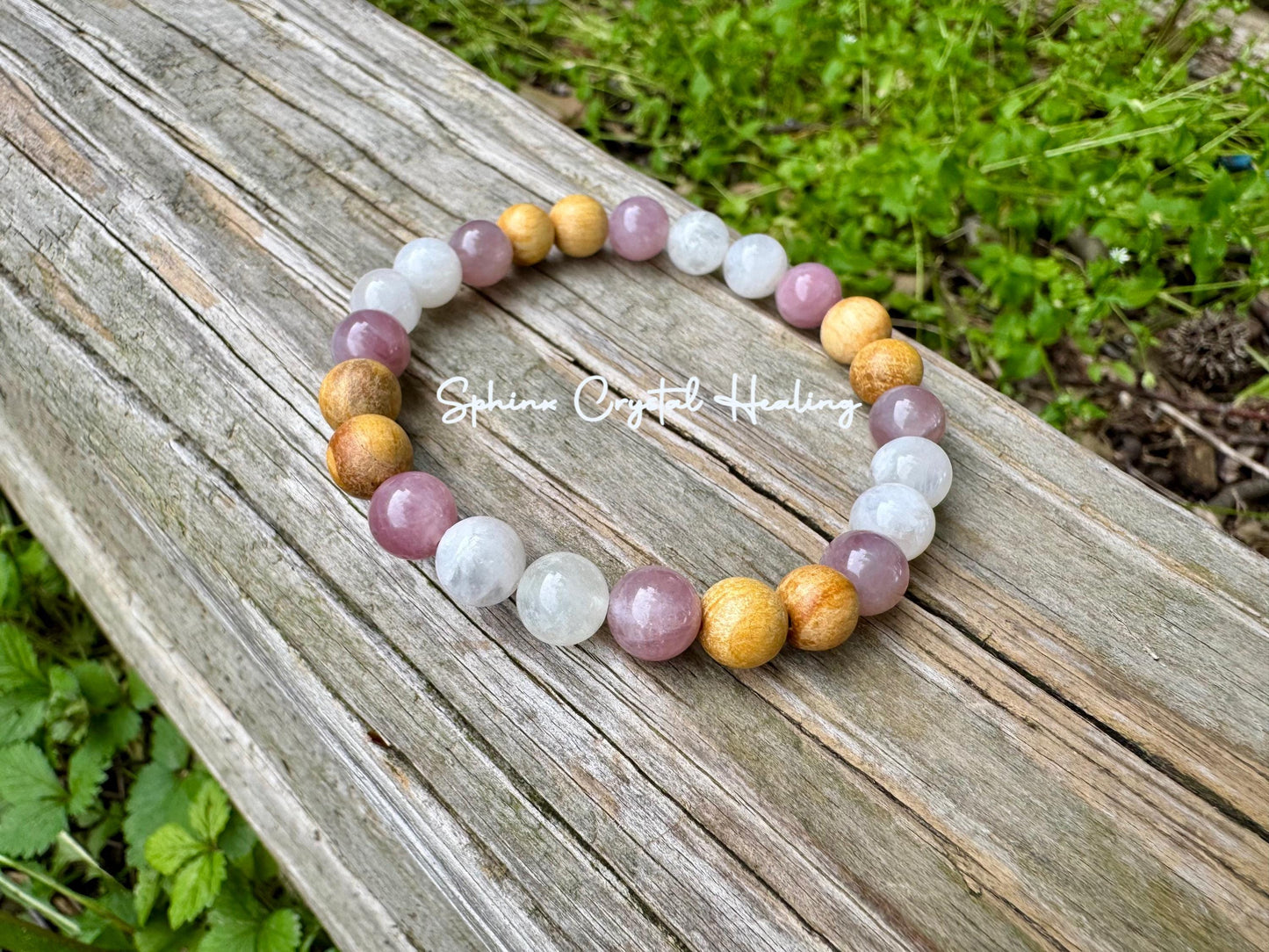 Divine Feminine " Goddess of Love " Emotional Healing - Stress Support - Moonstone - Rose Quartz - Palo Santo Gemstone Crystal Bracelet
