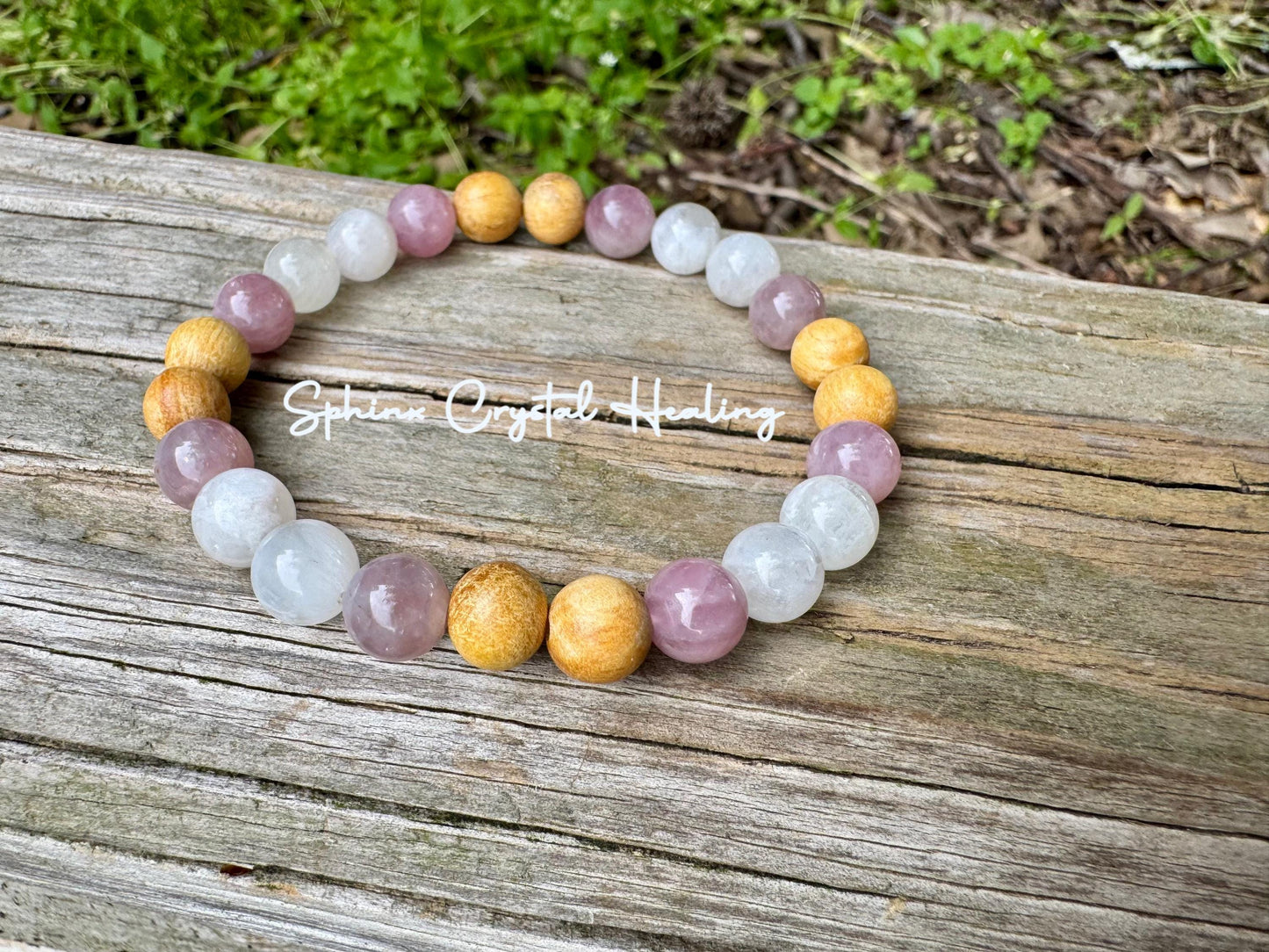 Divine Feminine " Goddess of Love " Emotional Healing - Stress Support - Moonstone - Rose Quartz - Palo Santo Gemstone Crystal Bracelet