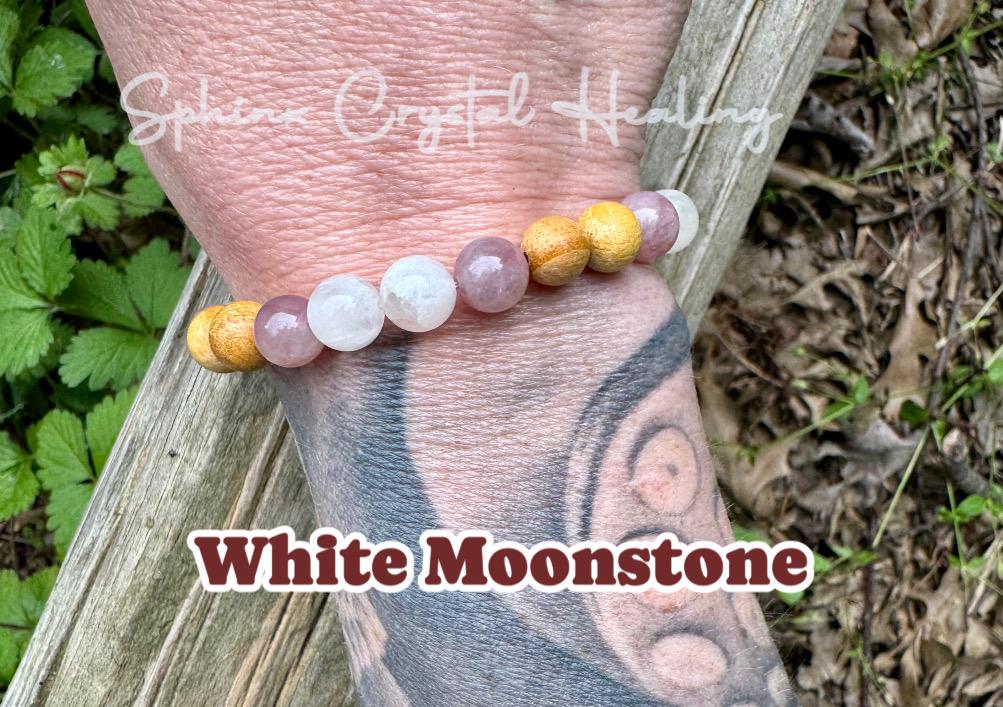 Divine Feminine " Goddess of Love " Emotional Heart Healing - Self Care - AAA Moonstone - Rose Quartz - Palo Santo Gemstone Crystal Bracelet