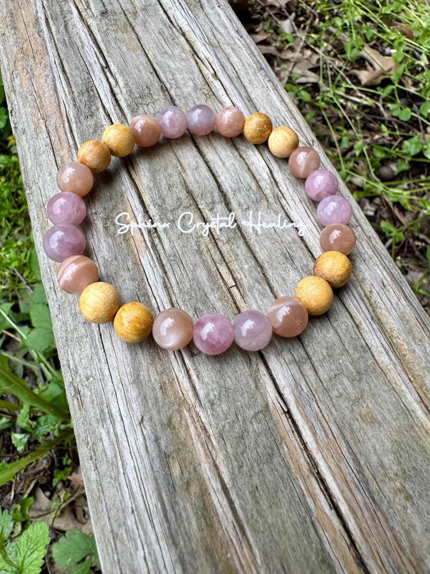 Divine Feminine " Goddess of Love " Emotional Heart Healing - Self Care - AAA Moonstone - Rose Quartz - Palo Santo Gemstone Crystal Bracelet