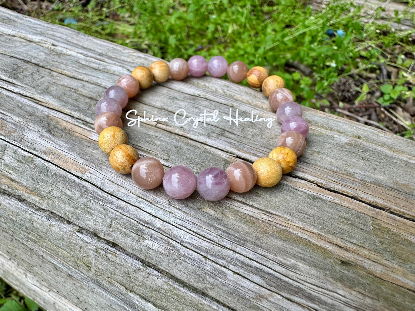 Divine Feminine " Goddess of Love " Emotional Heart Healing - Self Care - AAA Moonstone - Rose Quartz - Palo Santo Gemstone Crystal Bracelet