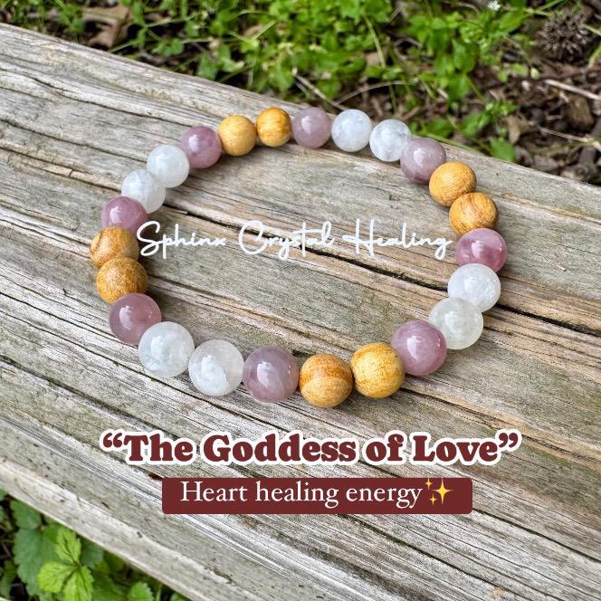 Divine Feminine " Goddess of Love " Emotional Healing - Stress Support - Moonstone - Rose Quartz - Palo Santo Gemstone Crystal Bracelet
