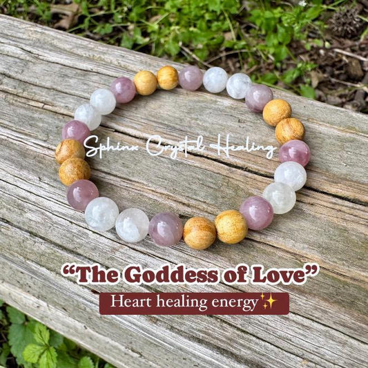 Divine Feminine " Goddess of Love " Emotional Healing - Stress Support - Moonstone - Rose Quartz - Palo Santo Gemstone Crystal Bracelet
