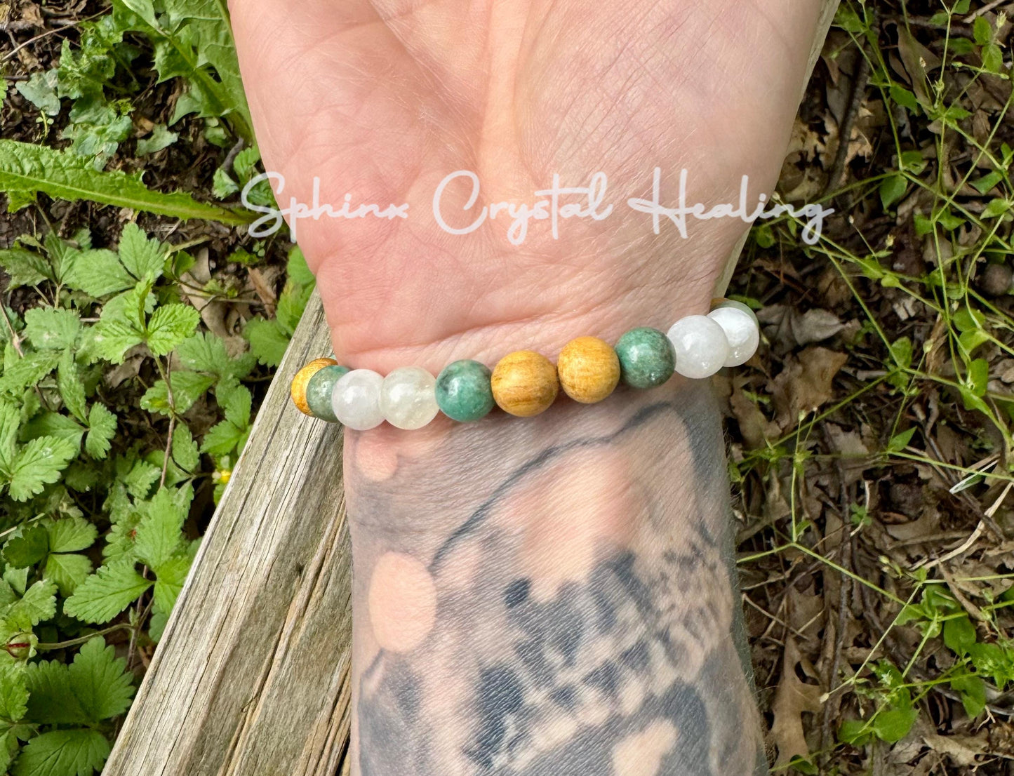 Self Love & Grace " Goddess of Compassion " Emotional Support - Heart Chakra - Moonstone - Chrysoprase - Palo Santo Gemstone Bracelet