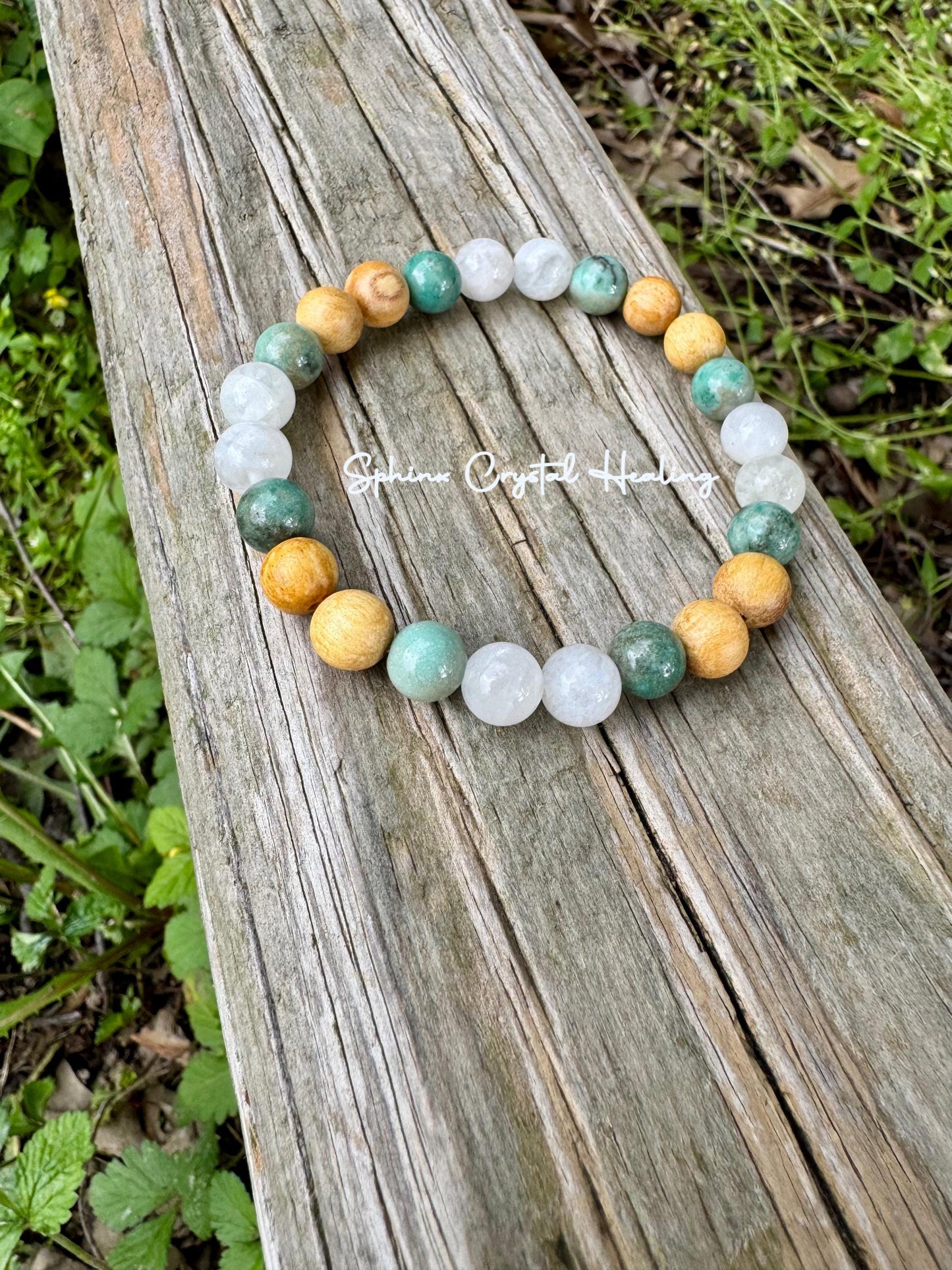 Self Love & Grace " Goddess of Compassion " Emotional Support - Heart Chakra - Moonstone - Chrysoprase - Palo Santo Gemstone Bracelet