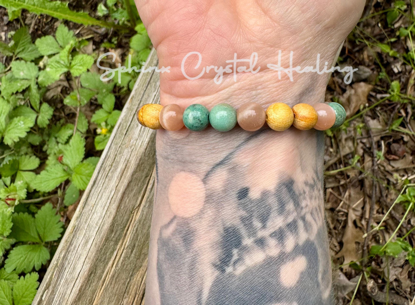 Emotional support " Goddess of Compassion " Grace Self Love - Heart Chakra - Moonstone - Chrysoprase - Palo Santo Gemstone Crystal Bracelet