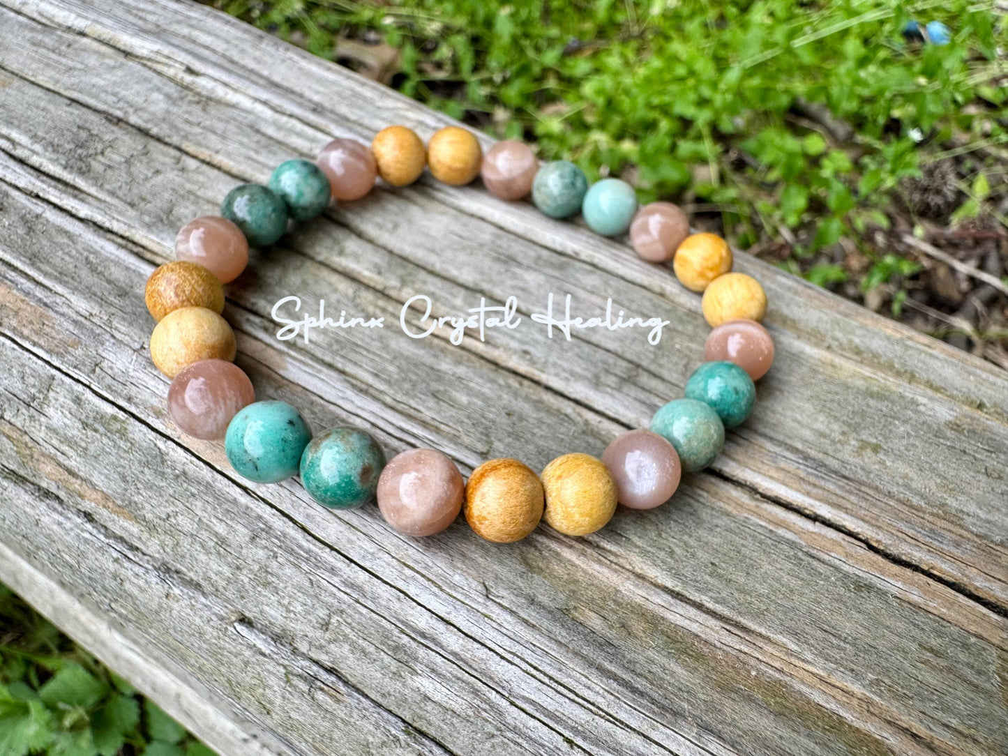 Emotional support " Goddess of Compassion " Grace Self Love - Heart Chakra - Moonstone - Chrysoprase - Palo Santo Gemstone Crystal Bracelet