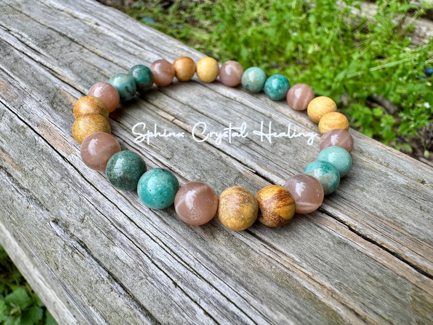 Emotional support " Goddess of Compassion " Grace Self Love - Heart Chakra - Moonstone - Chrysoprase - Palo Santo Gemstone Crystal Bracelet
