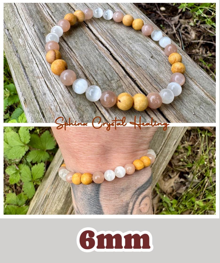 Cleansing Negative Energy ” The White Witch " Spiritual Aura Clearing - Palo Santo Selenite - Quality Crystal Healing Gemstone Bracelet