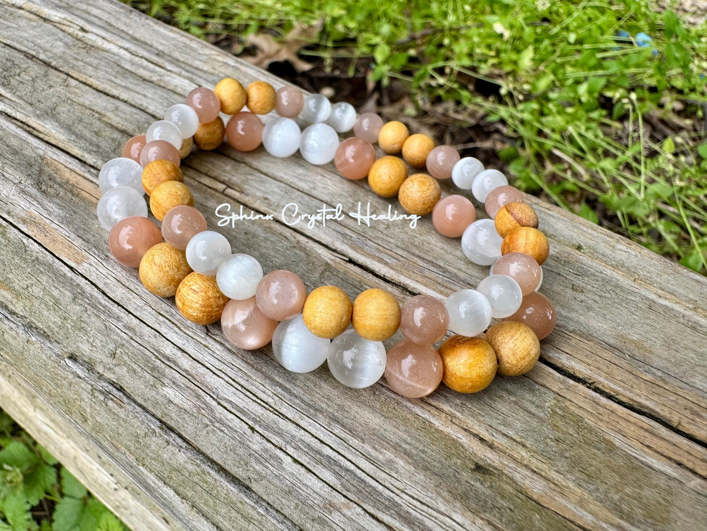 Cleansing Negative Energy ” The White Witch " Spiritual Aura Clearing - Palo Santo Selenite - Quality Crystal Healing Gemstone Bracelet