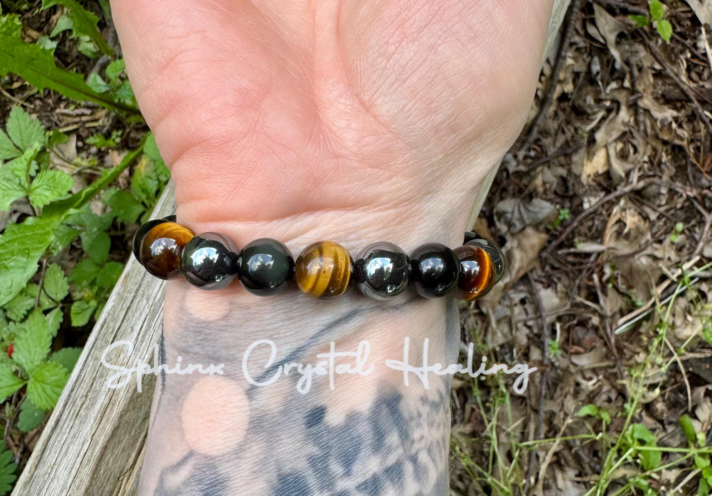 MENS 10MM Protection Bracelet - Strength - Courage " Triple Threat " Aura Shield - Confidence - Anxiety Relief  - Crystal Healing Gemstones