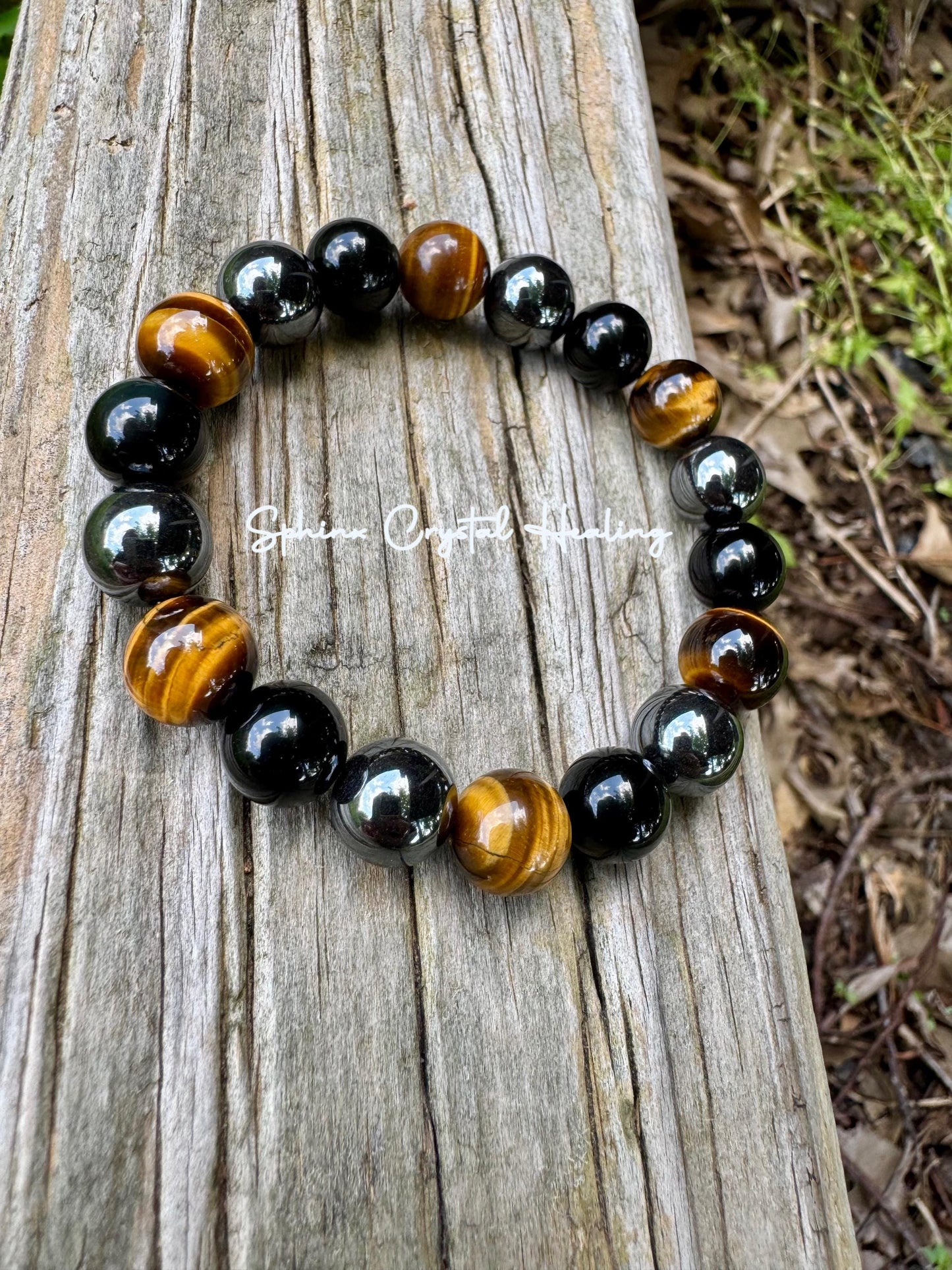MENS 10MM Protection Bracelet - Strength - Courage " Triple Threat " Aura Shield - Confidence - Anxiety Relief  - Crystal Healing Gemstones