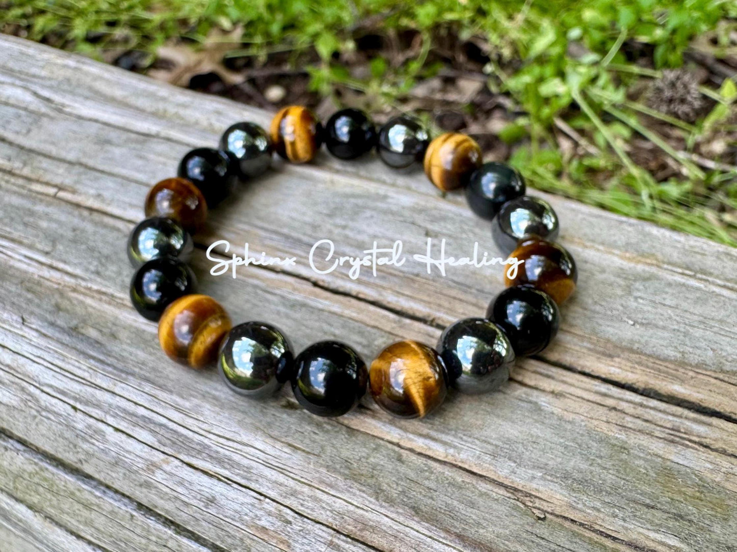 MENS 10MM Protection Bracelet - Strength - Courage " Triple Threat " Aura Shield - Confidence - Anxiety Relief  - Crystal Healing Gemstones