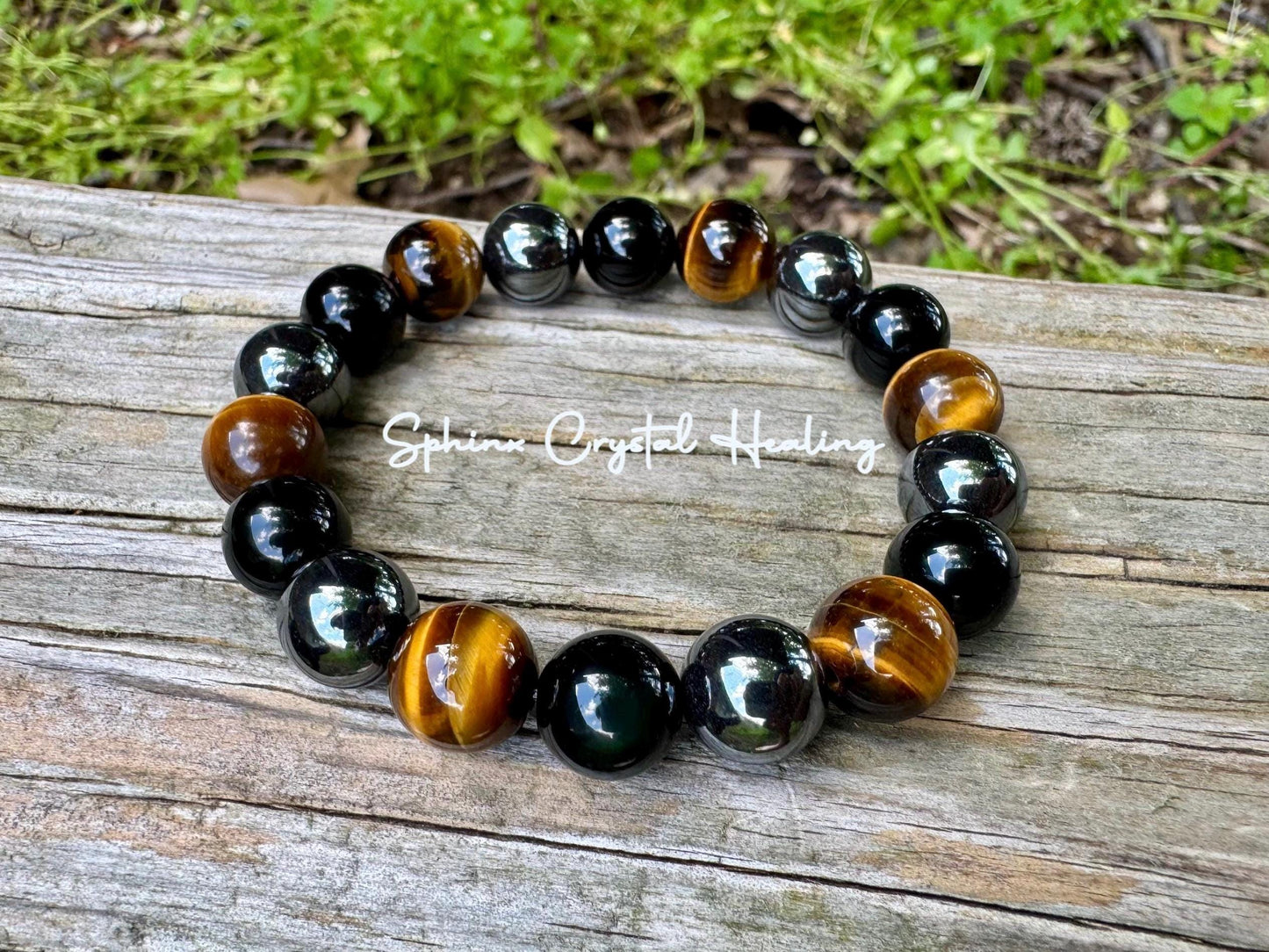 MENS 10MM Protection Bracelet - Strength - Courage " Triple Threat " Aura Shield - Confidence - Anxiety Relief  - Crystal Healing Gemstones