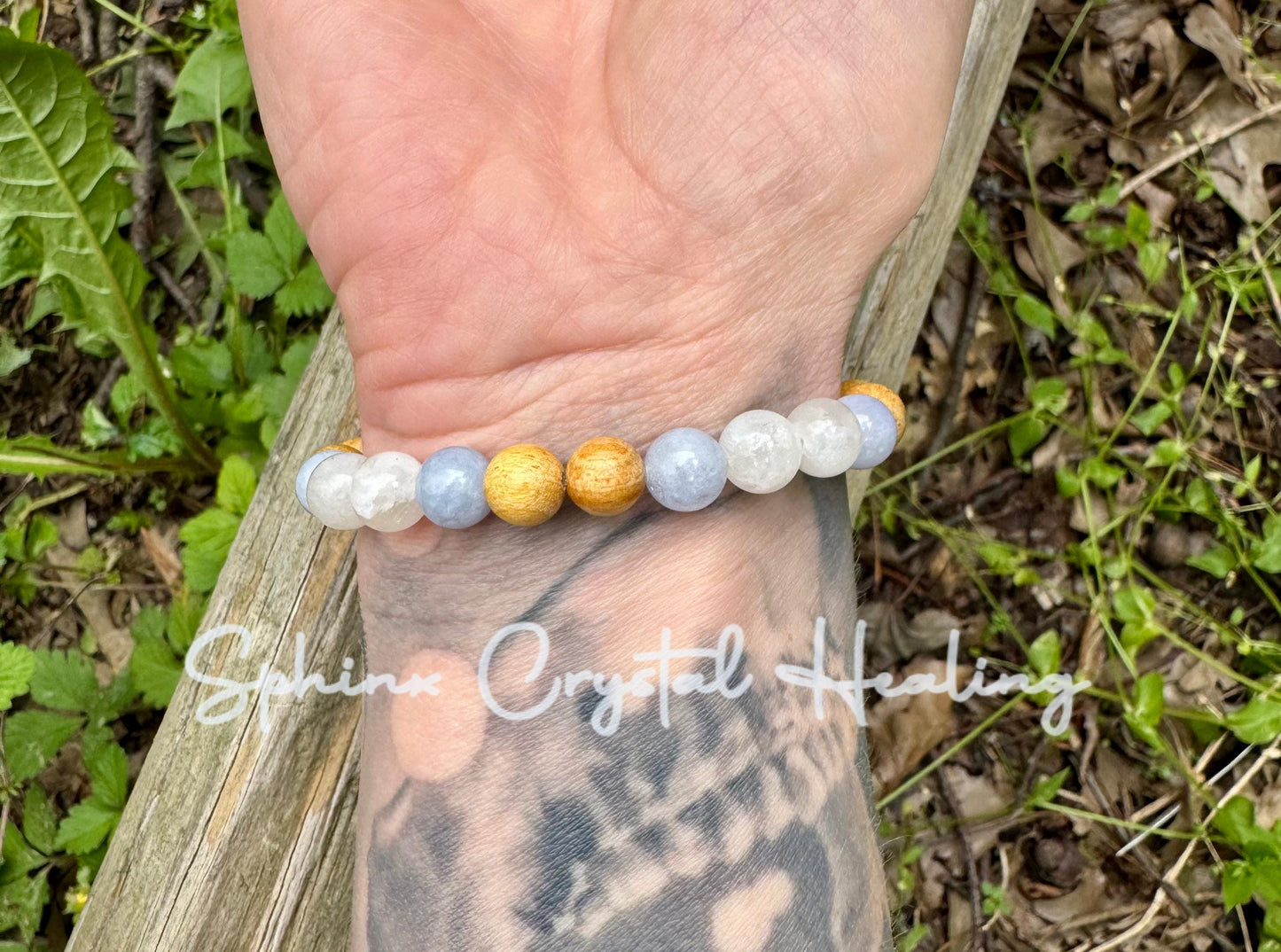Stress Anxiety Support " Goddess of Calm Waters " Communication & Self Expression - AAA Moonstone - Palo Santo - Aquamarine Crystal Bracelet