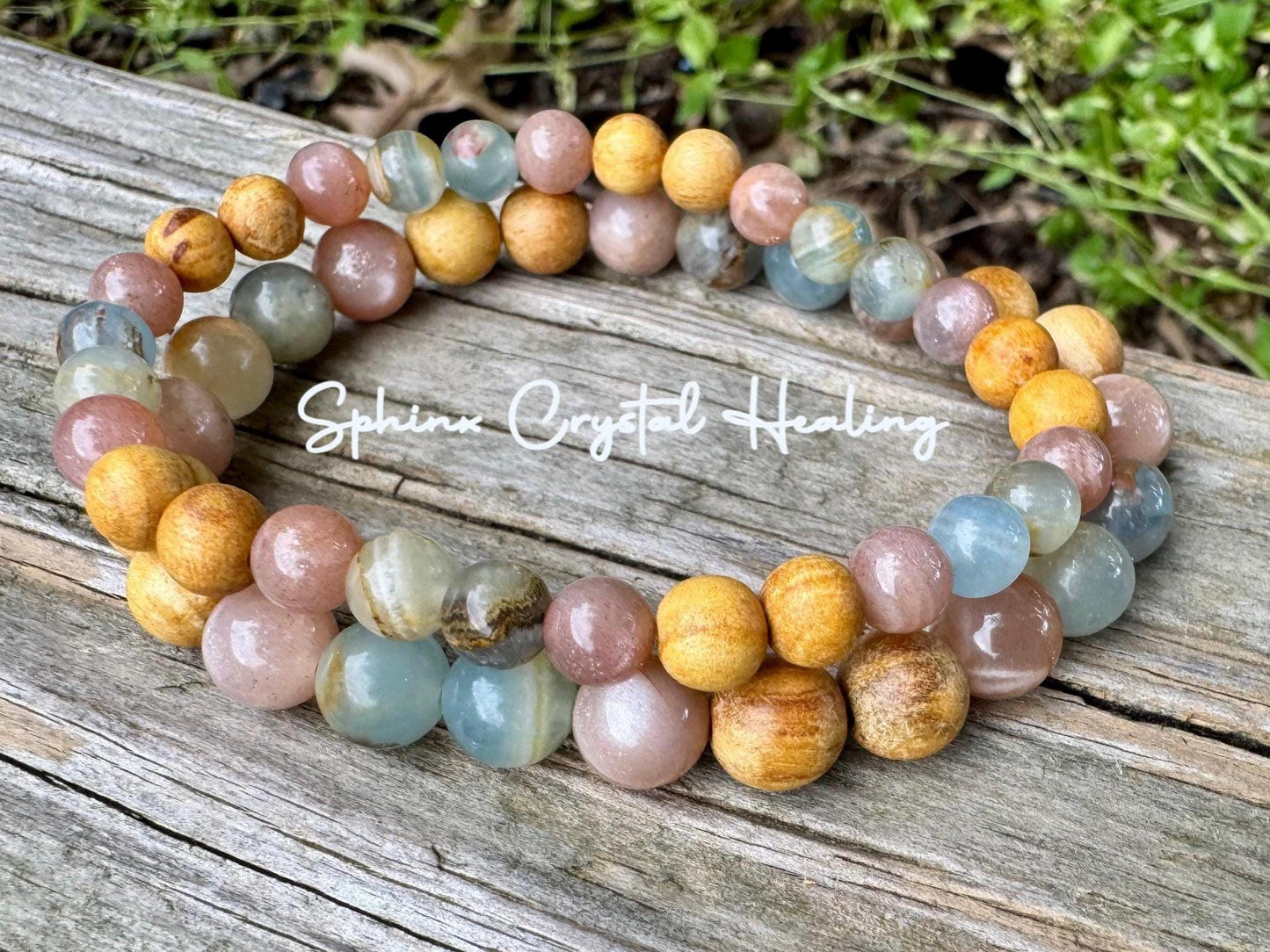 Spiritual Growth - Intuition " Goddess of the Ancient Sea " Stress Support - Lemurian Aquatine Calcite - Palo Santo - REAL Crystal Gemstones